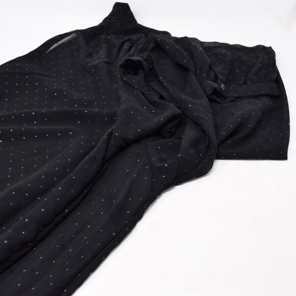ANA Black Sheer Pullover Blouse Woman 1X Polka Dot Split Neck Monochrome Minimal - Picture 9 of 9